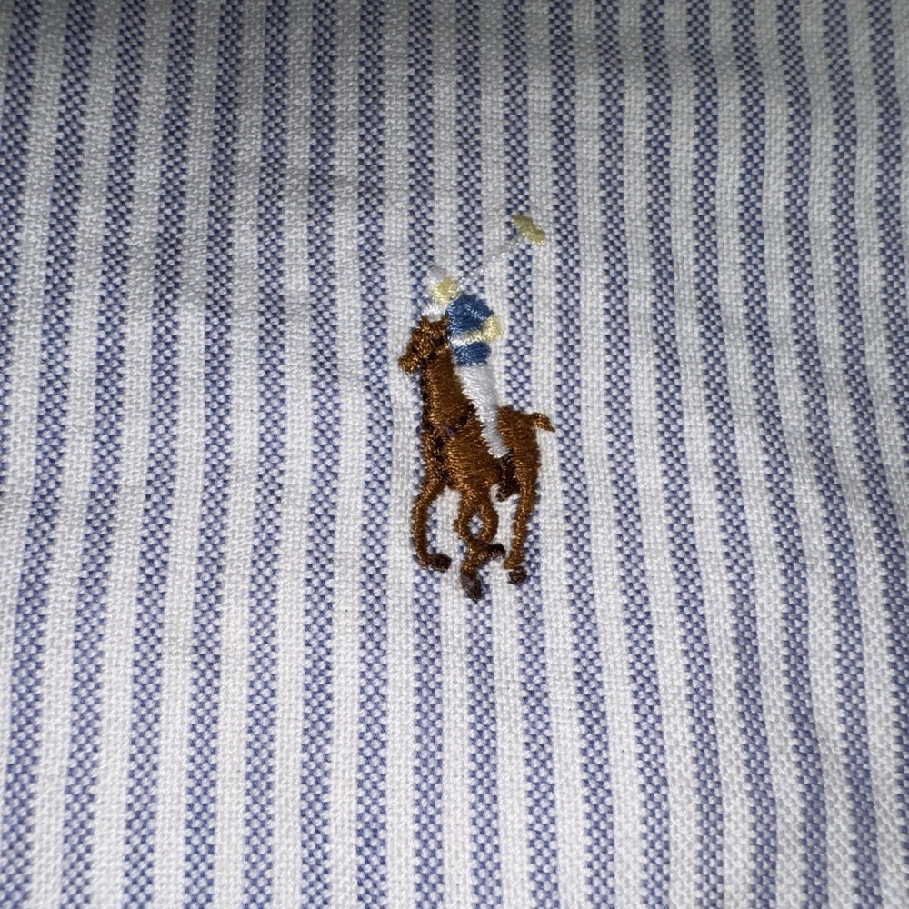 Polo Ralph Lauren Men's Size 17-34 Blue/White Striped Oxford Button Up Shirt - Picture 5 of 9